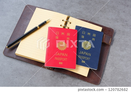 An image of planning an overseas trip with a passport (10-year and 5-year) and a system organizer (Traveler's Notebook) An image of planning an overseas trip with a passport (10-year and 5-year) and a system organizer (Traveler's Notebook) 120782682