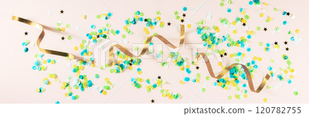 Happy birthday or any holiday festive panorama with confetti 120782755
