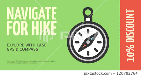 Navigate for Hike Camp Concept Horizontal Invitation Placard Poster Banner Card Template. Vector 120782764