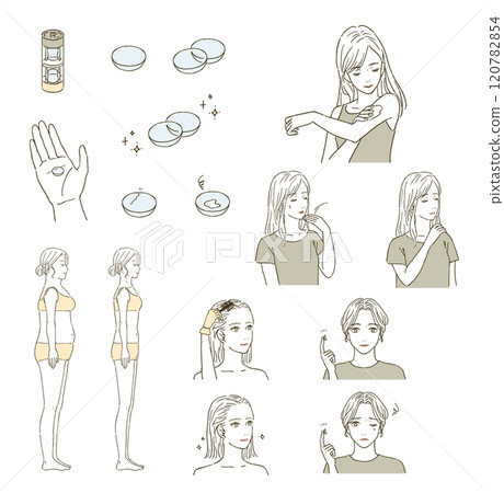 美容隱形眼鏡和女性插圖集 美容隱形眼鏡和女性插圖集 120782854