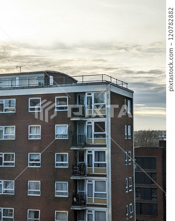 Top Floors of a Highrise Council Block of Flats with Sky Top Floors of a Highrise Council Block of Flats with Sky 120782882