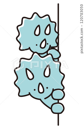 Illustration of two baby triceratops peeking out from behind a wall Illustration of two baby triceratops peeking out from behind a wall 120783050