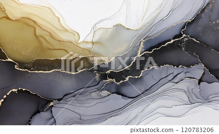 奢華大理石風格背景插畫大理石花紋醇水墨藝術金銀黑白AI生成素材 120783206
