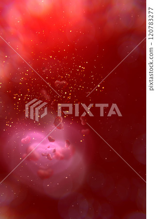 Horizontal abstract red valentines background with blurred red hearts. 120783277