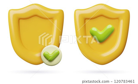Yellow shield with a check mark 3d safety and security cute minimal vector icons illustrations 120783461