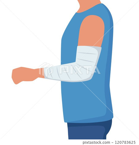 Bandaged arm. Medical elastic bandage. Element of health care, first aid. Vector illustration. 120783625