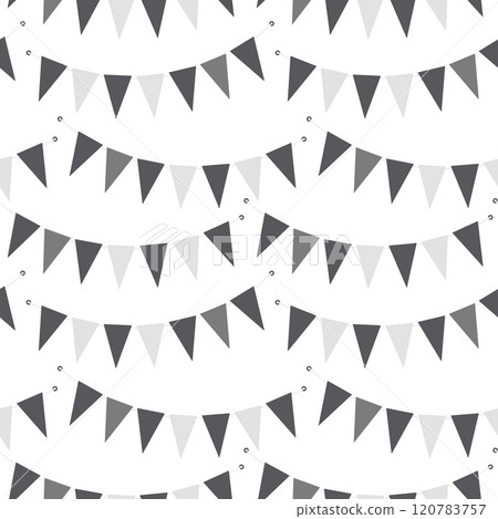 Triangular Pennant garland on rope Seamless Pattern in grayscale. Black Day greeting background idea 120783757