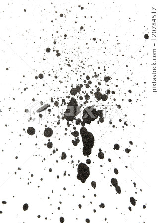 Black Messy Creative Ink Splatters Drips and Inkblot Close Up on White Background Black Messy Creative Ink Splatters Drips and Inkblot Close Up on White Background 120784517