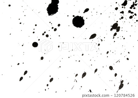 Black Messy Creative Ink Splatters Drips and Inkblot Close Up on White Background Black Messy Creative Ink Splatters Drips and Inkblot Close Up on White Background 120784526