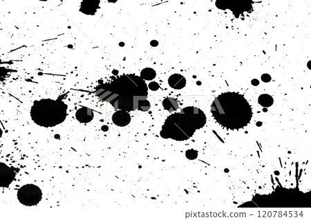 Black Messy Creative Ink Splatters Drips and Inkblot Close Up on White Background Black Messy Creative Ink Splatters Drips and Inkblot Close Up on White Background 120784534