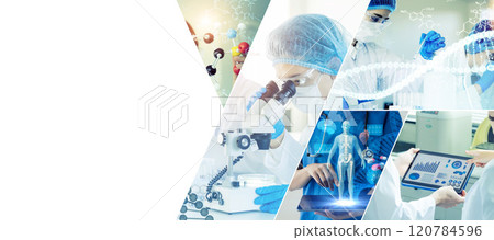 A collage of various scientific images - Horizontal visuals for banners and advertisements 120784596