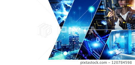 各種技術圖像的拼貼橫幅和廣告的水平視覺效果 120784598