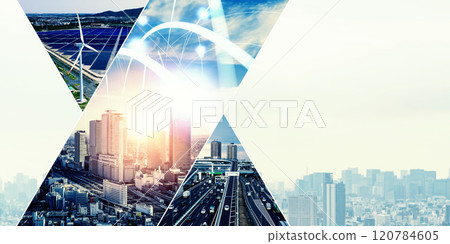 各種技術圖像的拼貼橫幅和廣告的水平視覺效果 120784605