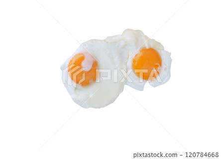 Two fried eggs isolated on white 120784668