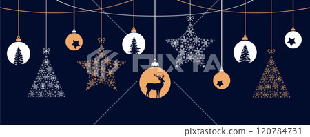 merry christmas card with hanging ball decoration vector illustration merry christmas card with hanging ball decoration vector illustration 120784731