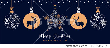 christmas greeting card with decorative christmas balls with reindeer vector illustration christmas greeting card with decorative christmas balls with reindeer vector illustration 120784734