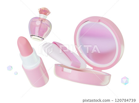 lipstick with compact and perfume 3D graphic 120784739