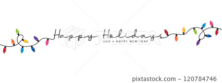 colorful fairy lights happy holidays typography isolated vector illustration colorful fairy lights happy holidays typography isolated vector illustration 120784746