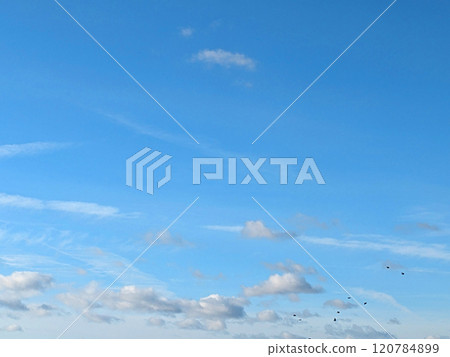 Cloudscape Fluffy White Clouds and Blue Sky for Background 120784899