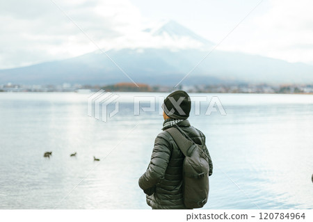 woman, lake, fuji 120784964