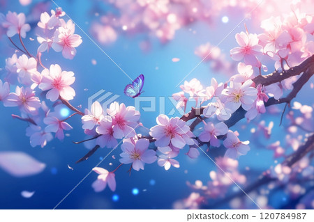 Butterflies flying near cherry blossoms Butterflies flying near cherry blossoms 120784987
