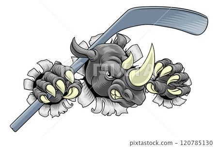 Rhino Rhinoceros Ice Hockey Cartoon Sports Mascot 120785130