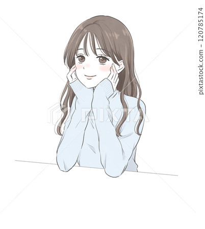 一個女人靠著下巴思考的插圖 120785174