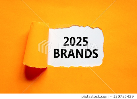 Planning 2025 brands new year symbol. Concept words 2025 Brands on beautiful white paper. Beautiful orange paper background. Business 2025 brands new year concept. Copy space. 120785429