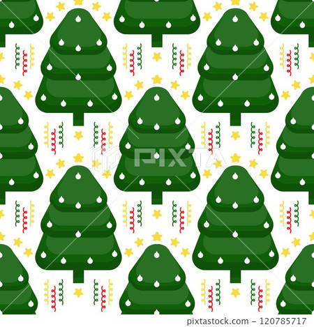 a pattern with Christmas trees, garlands and balls on a white background. a pattern with Christmas trees, garlands and balls on a white background. 120785717
