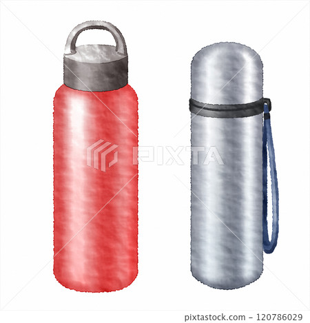 Digital watercolor painting_Water bottle for hiking and mountain climbing 120786029
