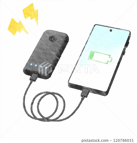 Digital watercolor painting_smartphone and mobile charger 120786031