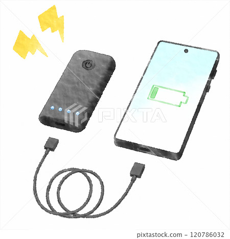 數位水彩畫_智慧型手機和手機充電器（獨立線） 120786032