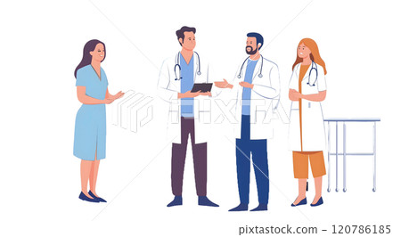 Illustration of a Medical Team Discussing Patient Care Illustration of a Medical Team Discussing Patient Care 120786185