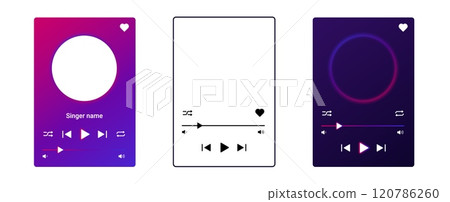 Colorful audio player UI for playlist and playback control. 120786260