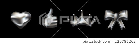 Chrome 3D shapes with stars and galaxy inspired designs 120786262