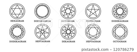 Minimalistic symbols with pentagrams and sacred geometry. Minimalistic symbols with pentagrams and sacred geometry. 120786279