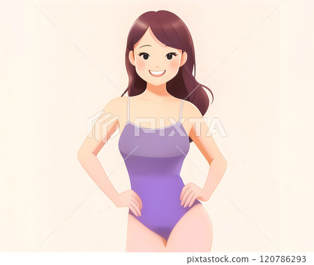 雙手叉腰的健康女性形象插畫素材 120786293