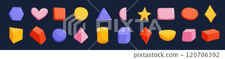 Colorful geometric shapes like squares, circles, and triangles for learning. 120786392