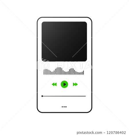 Interactive music player with colorful playlist and track options. 120786402