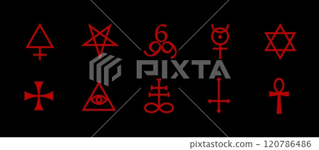 Black pentagram with geometric lines for mystic and horror designs. Black pentagram with geometric lines for mystic and horror designs. 120786486