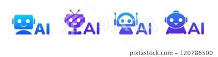 Futuristic robot icon for AI and digital technology designs. 120786500