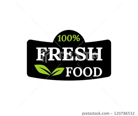 Black eco badge for vegan, safe, and wellness branding. 120786532