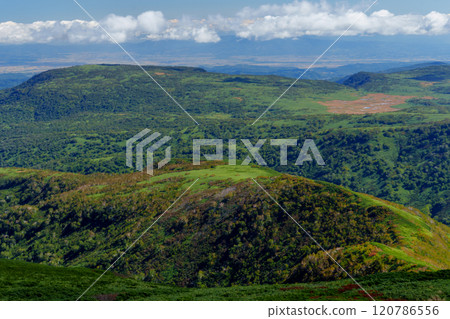 The view from the summit of Shokanbetsu-dake: A spectacular view of Hokkaido in autumn. One of Japan's 200 famous mountains. The view from the summit of Shokanbetsu-dake: A spectacular view of Hokkaido in autumn. One of Japan's 200 famous mountains. 120786556