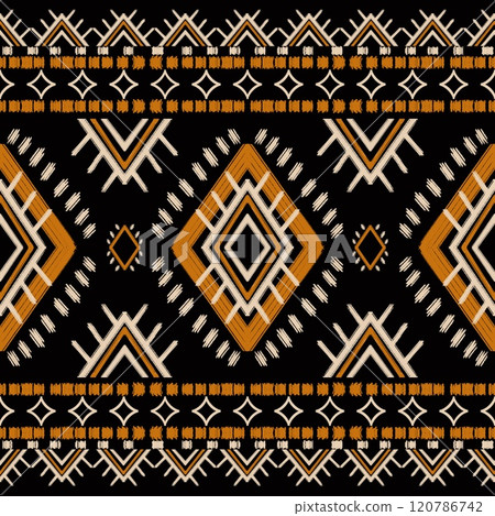 Indian ethnic tribal fabric patterns with a striking design on a red background, ethnic by a classic black backdrop. This artwork highlights ethnic the vibrancy and fun of IndianPerfect for the peach  120786742