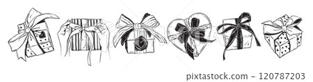Holiday gift box doodle icon set vector hand drawn present line illustration Valentine day heart box Holiday gift box doodle icon set vector hand drawn present line illustration Valentine day heart box 120787203