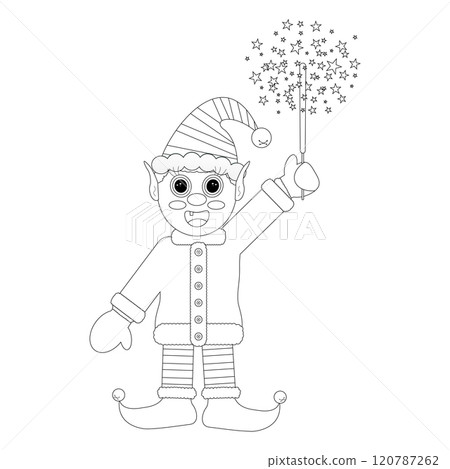 Christmas Elf with Sparkler Coloring Page Design 120787262