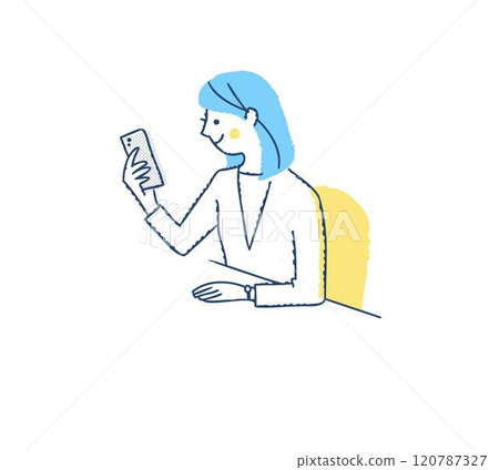 A smiling woman who operates a smartphone A smiling woman who operates a smartphone 120787327