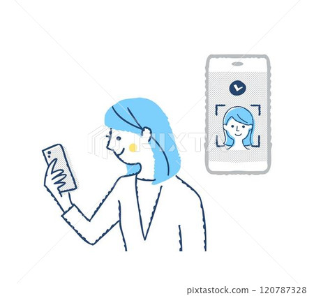 Face ID-一位女士在智慧型手機上使用臉部識別 Face ID-一位女士在智慧型手機上使用臉部識別 120787328