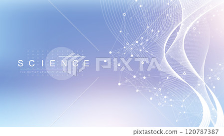 Molecular abstract structure background. Scientific vector illustration with molecule DNA. Medical, science and technology concept for banner template or header 120787387