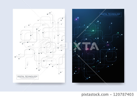 Abstract digital technology cover template design for a report and brochure, flyer, leaflets, poster, header, banner, website, presentation. Vector illustration 120787403